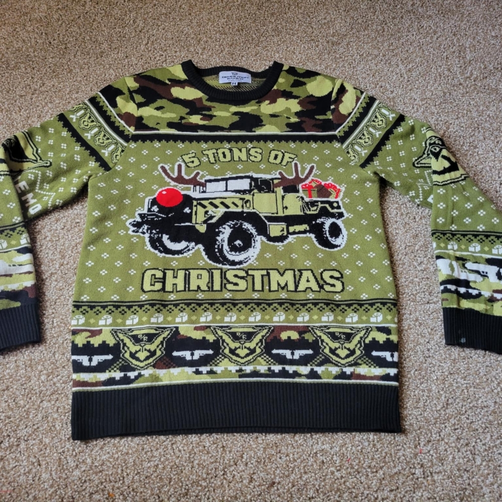 5 tons of Christmas Demolition Ranch Ugly Christmas Mens Pullover Sweater SZ M